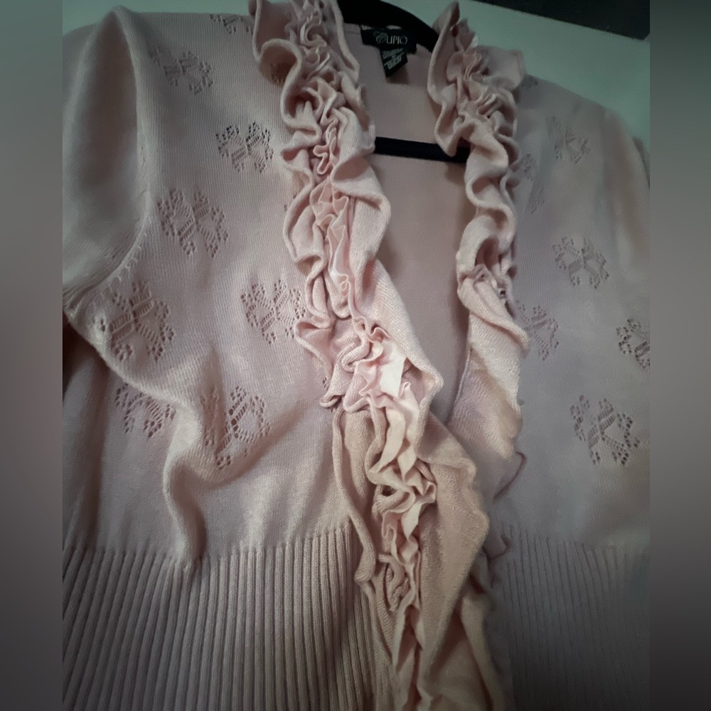 CUPIO Ruffled Knit Cardigan - Light Pink - Picture 4 of 7